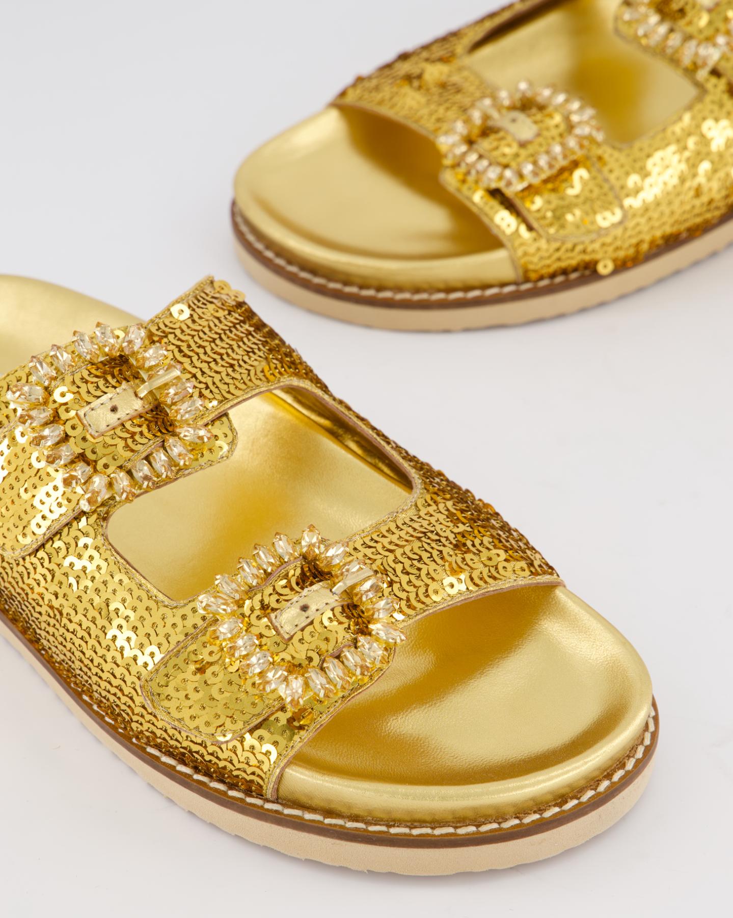 Dames Buckle Slipper Gold Metallic