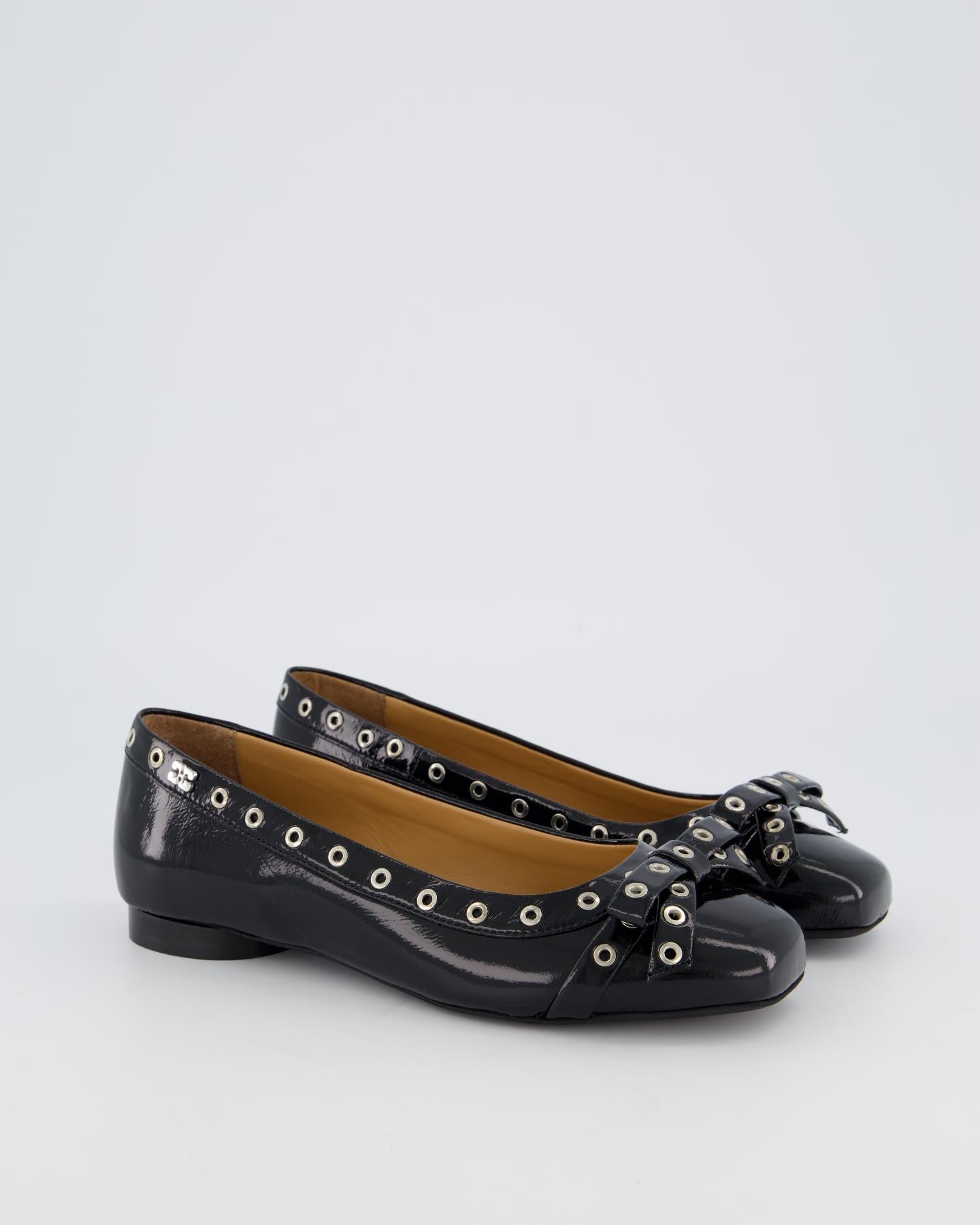 Dames Eyelet Bow Ballerina Zwart