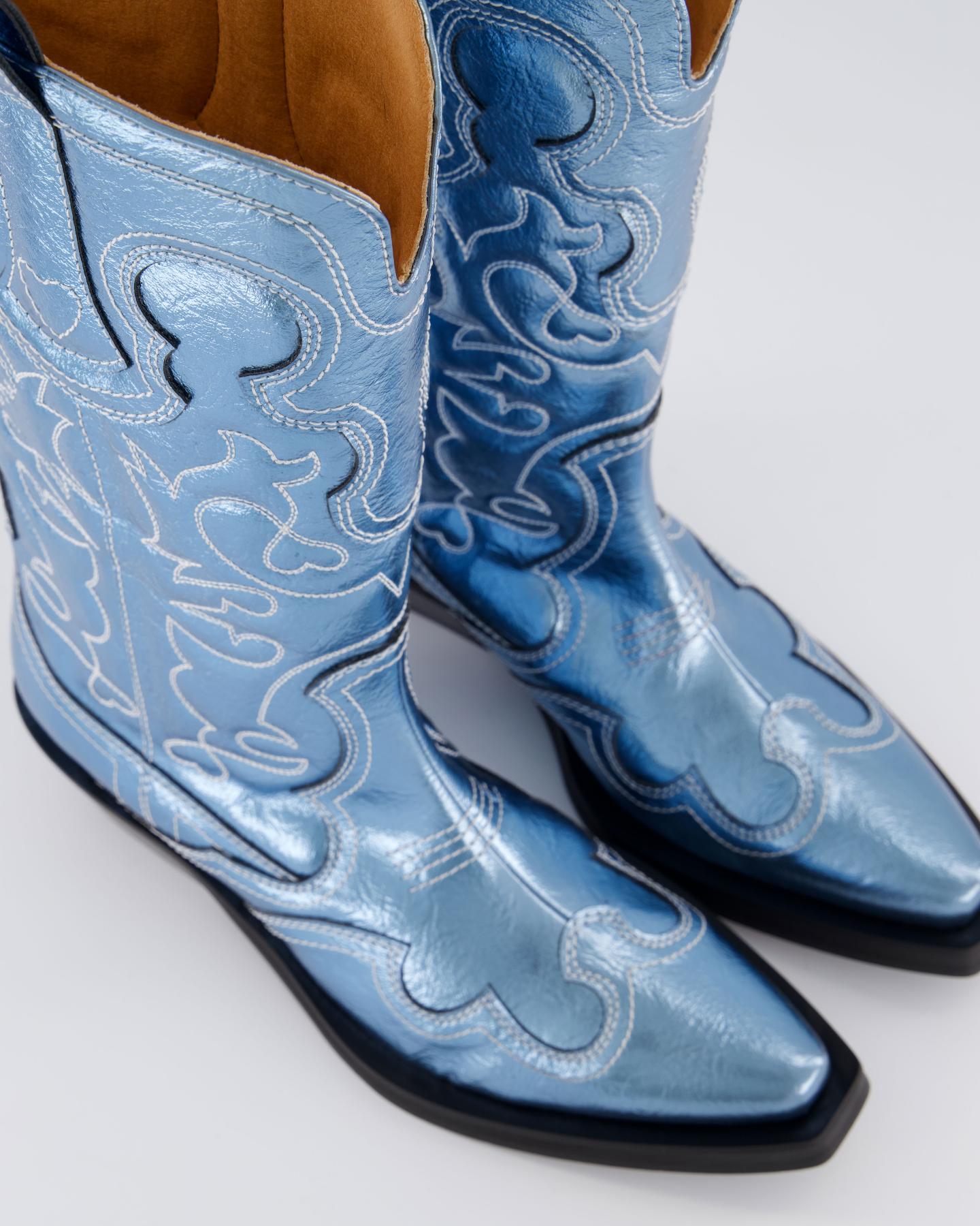 Dames Embroidered Western Boot Blauw