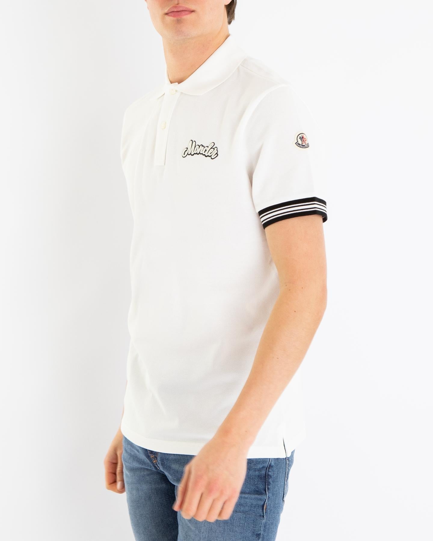 Moncler Heren Varsity Logo Polo Wit - Eleganza.nl