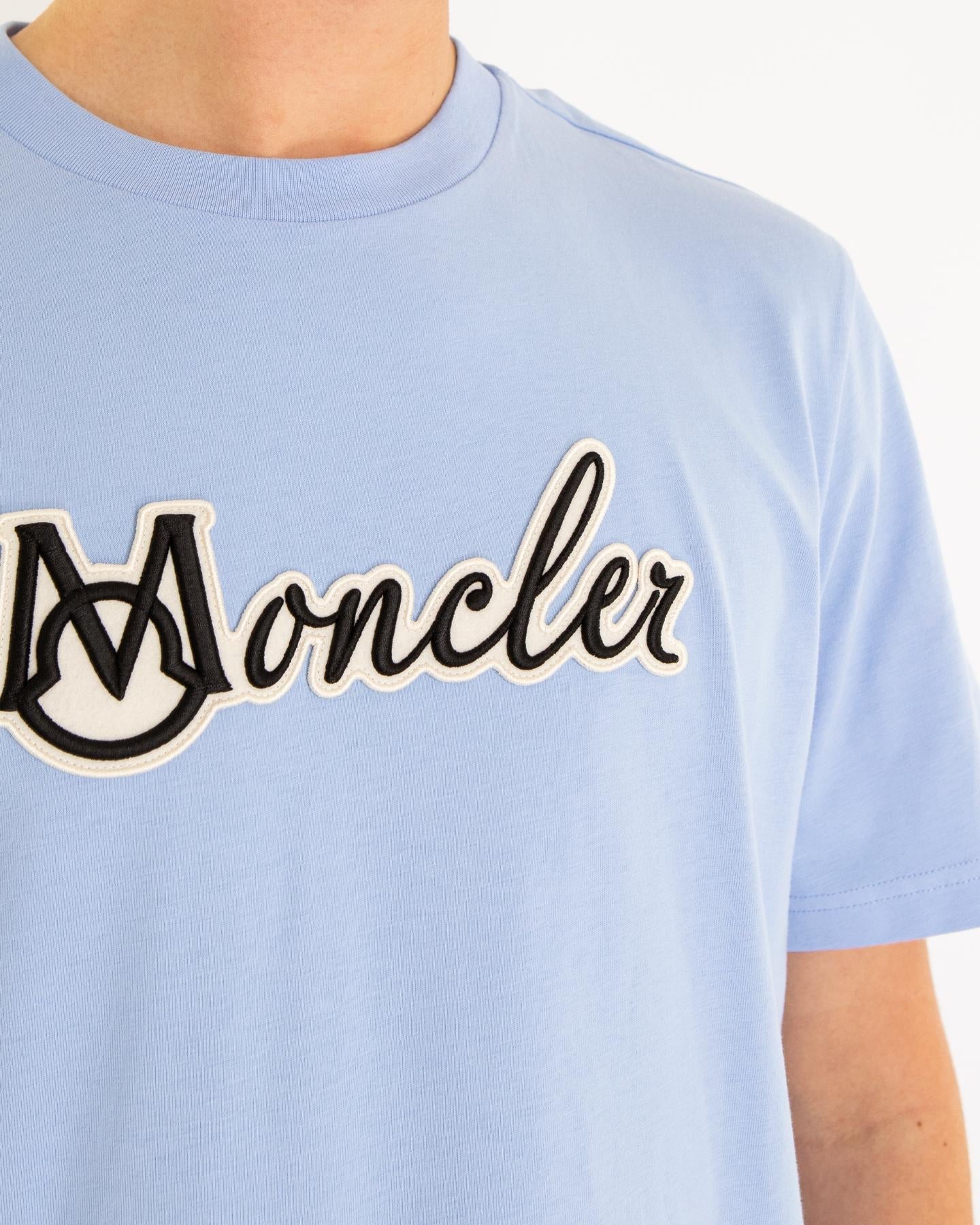 Moncler Heren Varsity Logo T-Shirt Blauw - Eleganza.nl