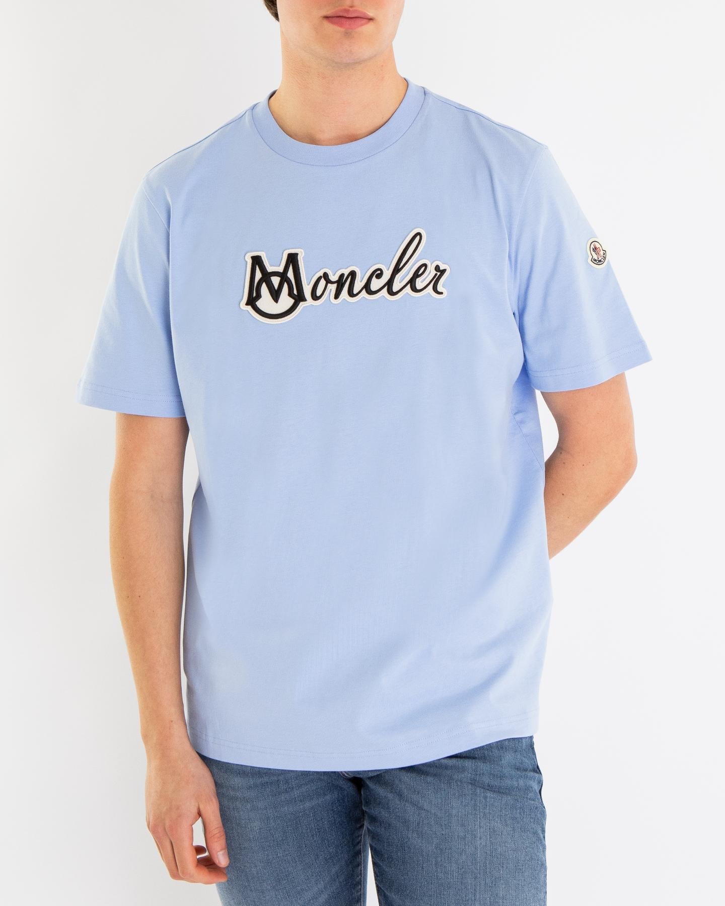 Moncler Heren Varsity Logo T-Shirt Blauw - Eleganza.nl