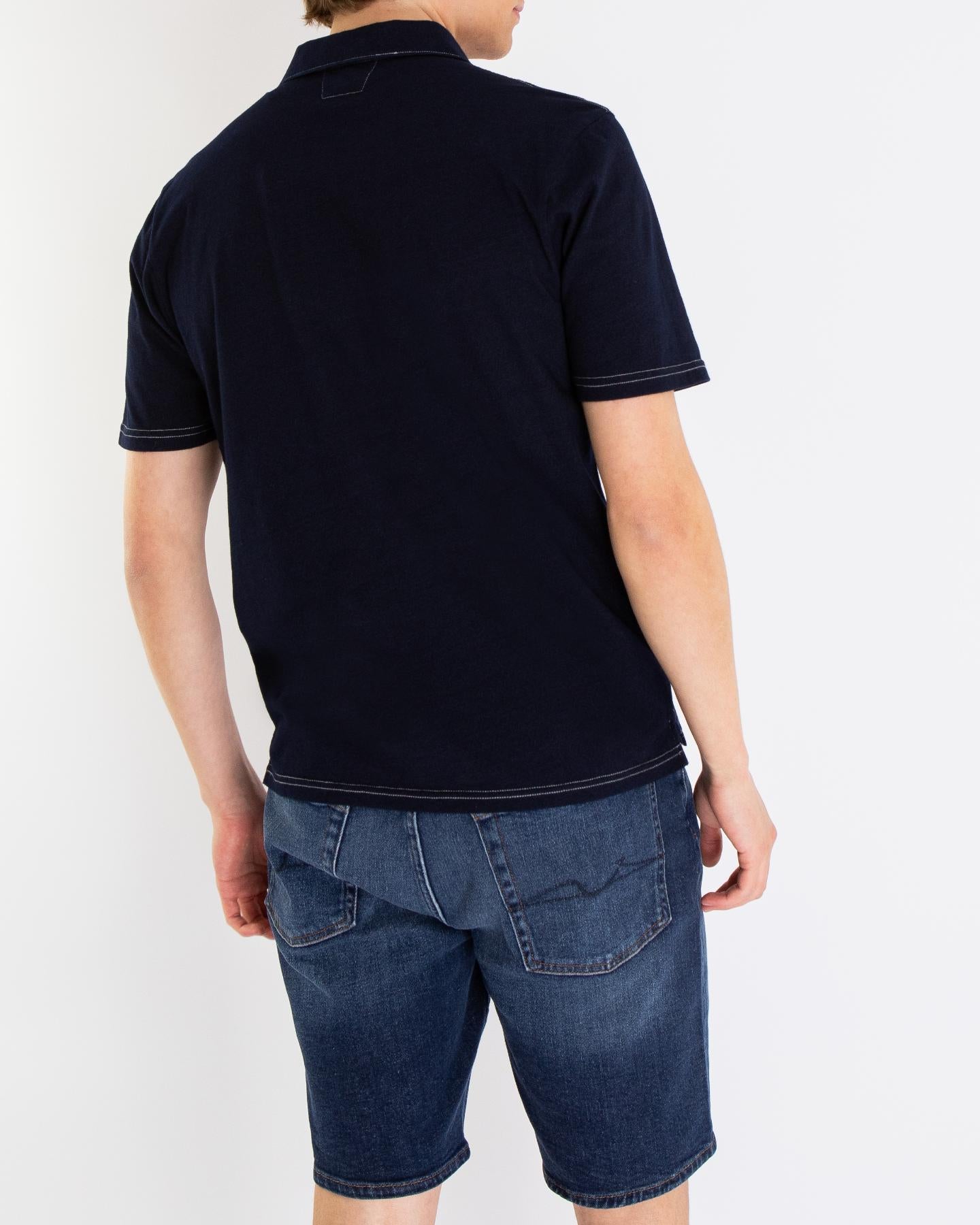 Heren Denimlook Polo Blauw