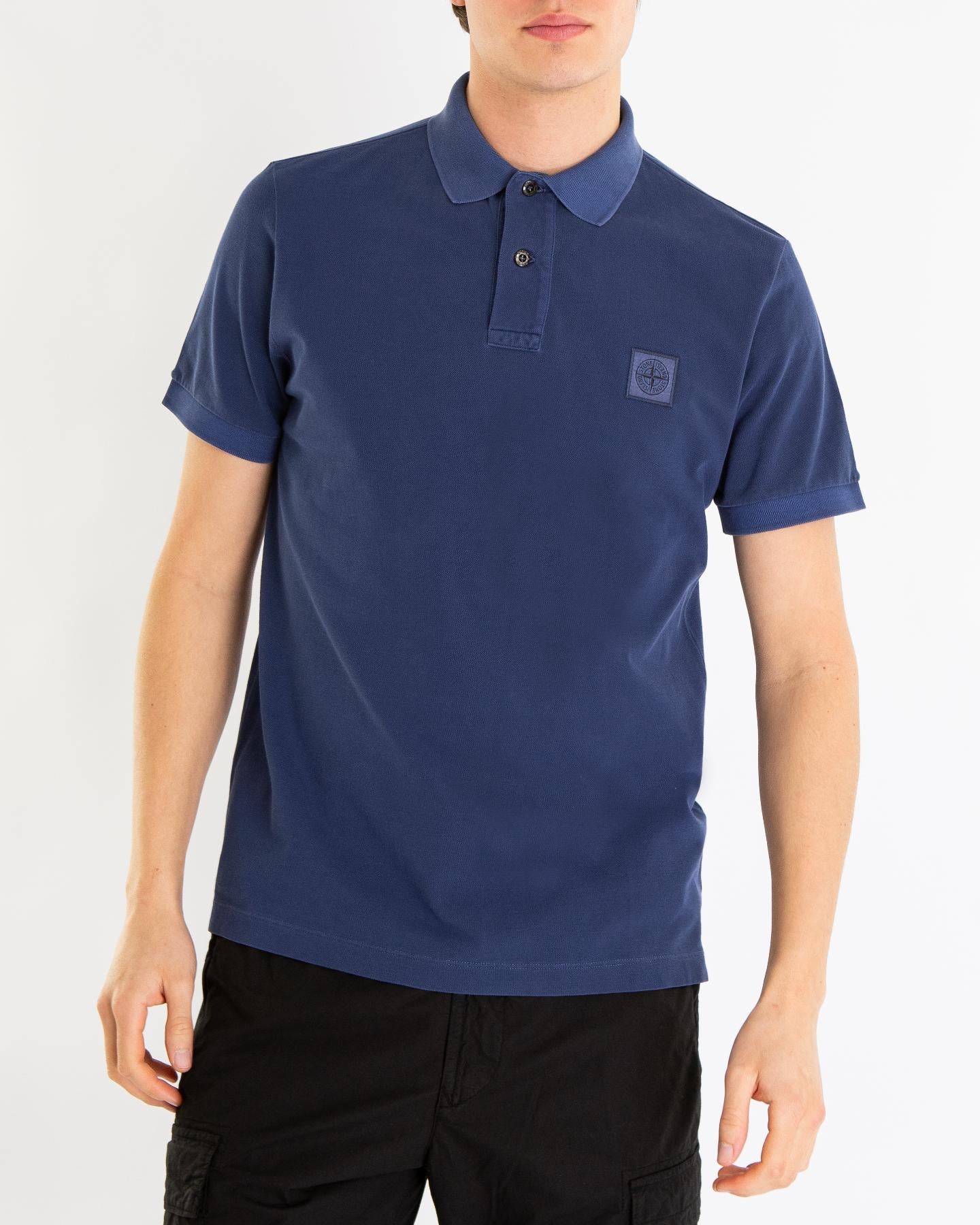 Heren Pique Compass Polo Blauw