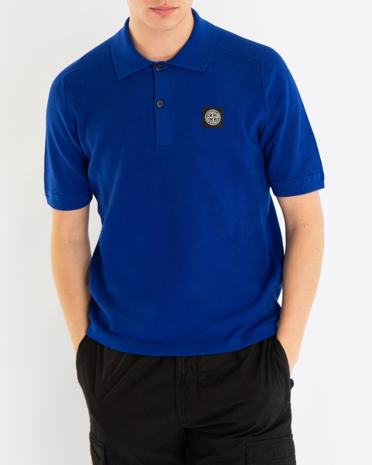 Heren Pique Compass Polo Blauw