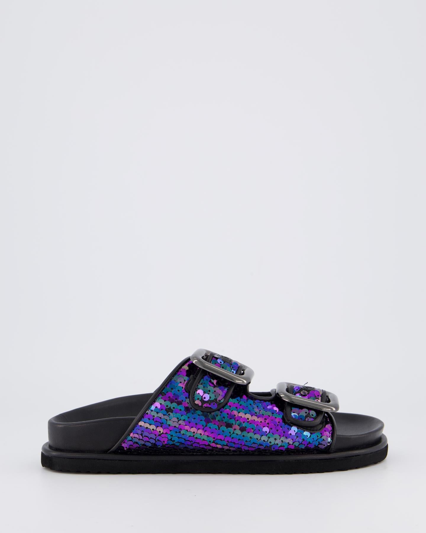 Dames Buckle Slipper Zwart/Rainbow